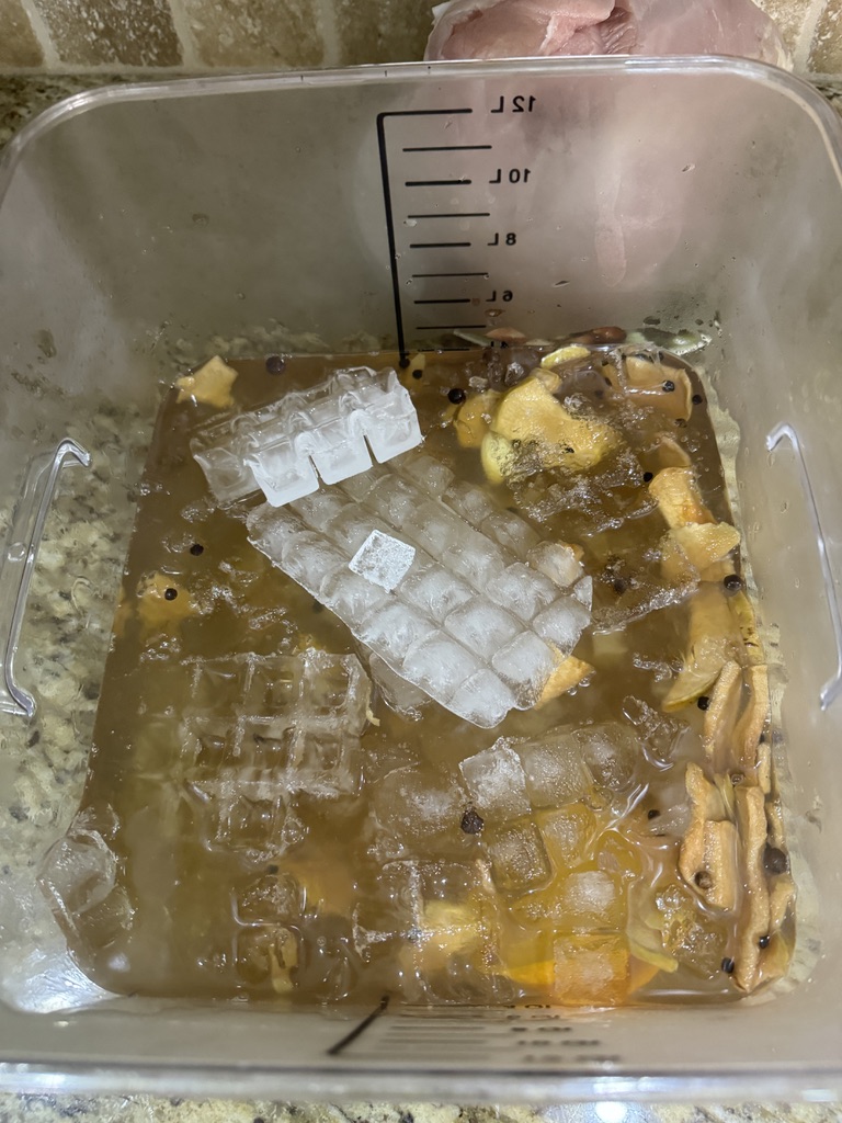 Turkey in brine with ice